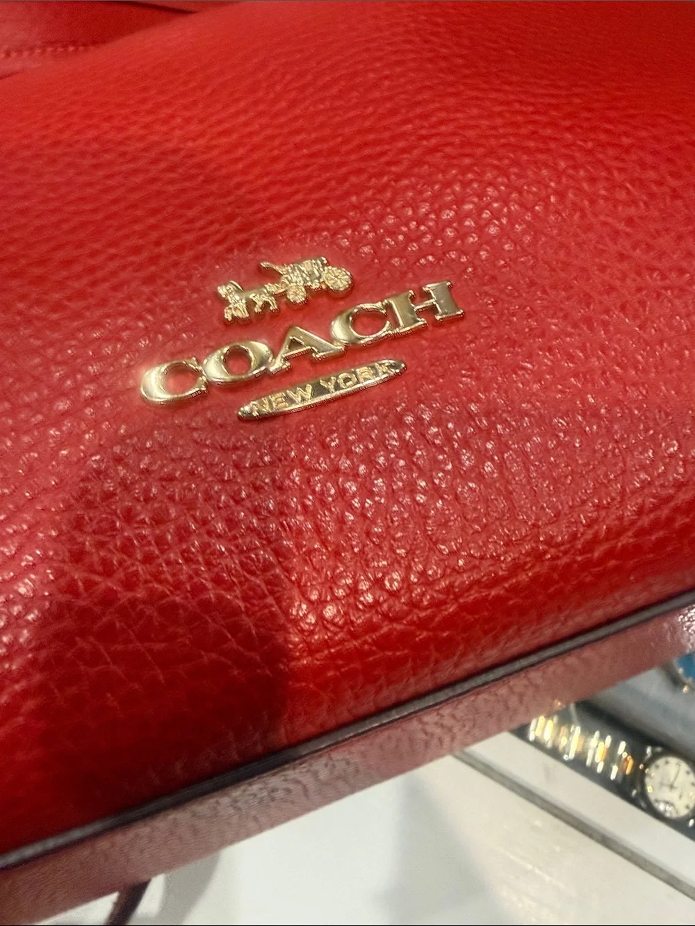 Coach Red Pebbled Leather Shoulder Bag and will include link chain & charm